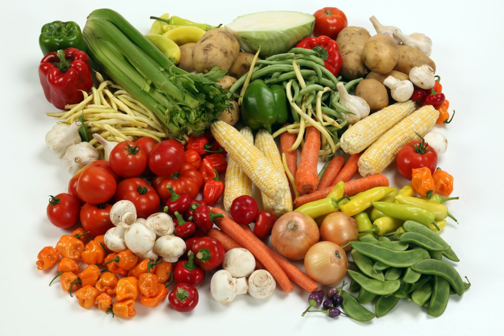 A colorful pile of fresh vegetables